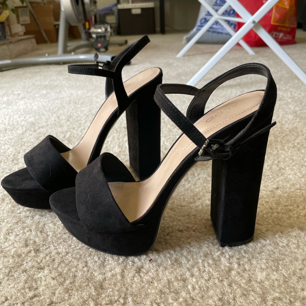 Aldo block heel platform shoes suede velvet high